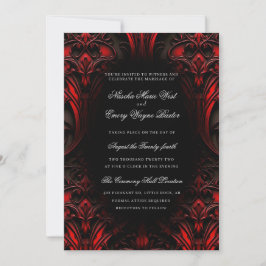 Elegant Red and Black Gothic Damask Wedding Inbjudningar