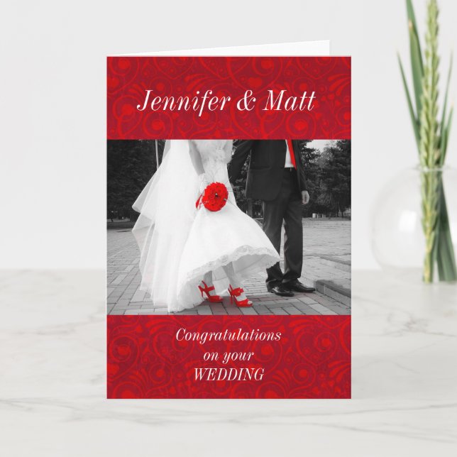 Elegant Red and Black Grattisar vid Bröllop Kort (Framsida)