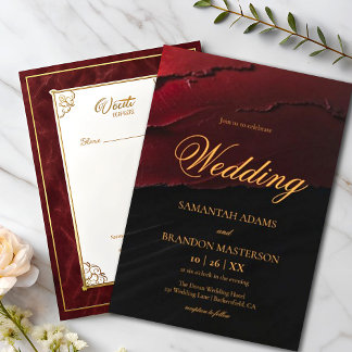 Elegant Red and Black Guld Calligraphy Bröllop Inbjudningar