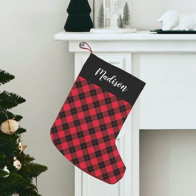 Elegant Red and Black Play Personlig Liten Julstrumpa (Skapare uppladdad)