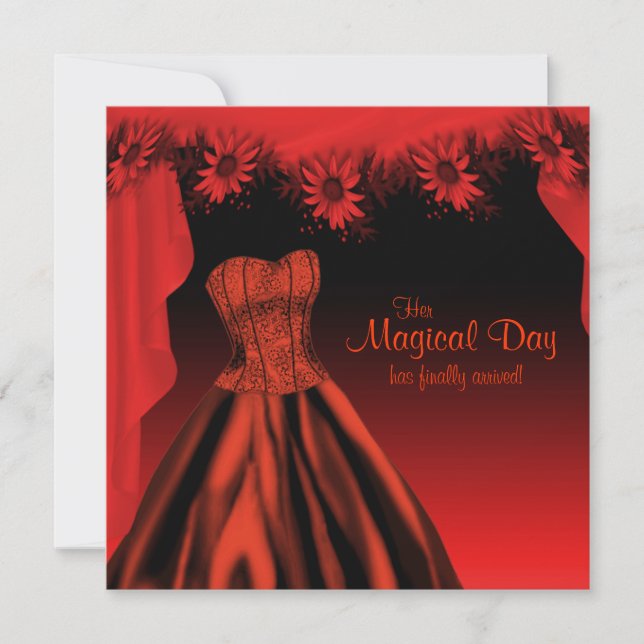 Elegant Red and Black Quinceanera Inbjudningar (Framsida)