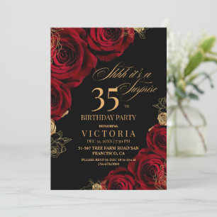 Elegant Red and Black Ro 35e Birthday Inbjudningar