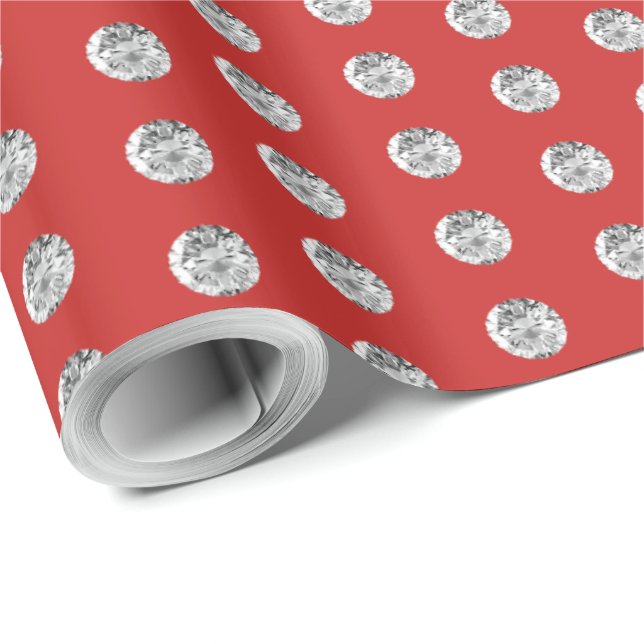 Elegant Red and Diamonds Mönster Chic Presentpapper (Rullad Hörn)