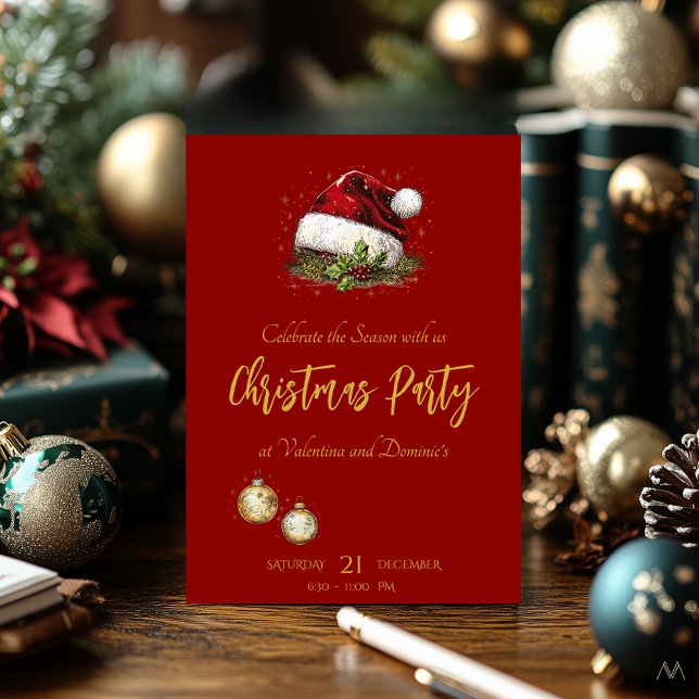 Elegant Red and Gold Christmas Party Invitation Inbjudningar (Skapare uppladdad)
