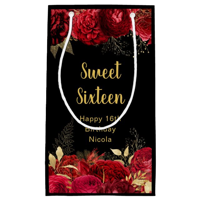 Elegant Red and Gold Flowers Sweet Sixteen  (Framsidan)