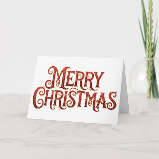 Elegant Red and Gold Glitter Merry Christmas Kort (Framsida)