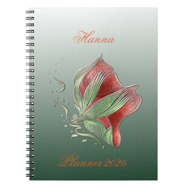 Elegant Red and Green Spiral Notebook Anteckningsbok (Framsidan)
