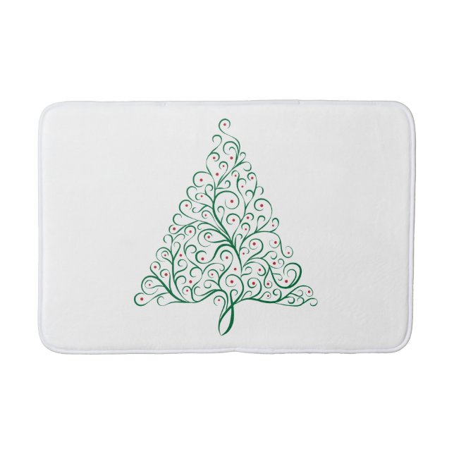 Elegant Red and Grönt Calligraphy Julgran Badrumsmatta (Framsidan)