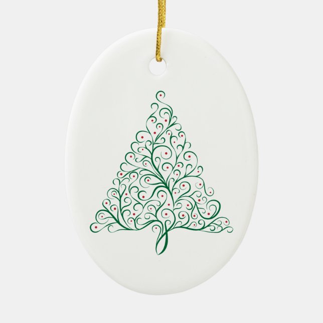 Elegant Red and Grönt Calligraphy Julgran Julgransprydnad Keramik (Framsidan)