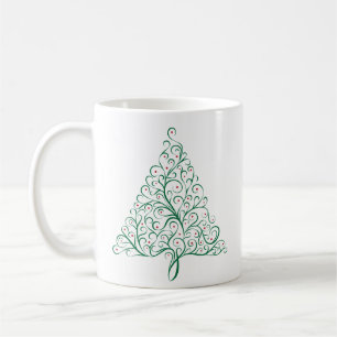 Elegant Red and Grönt Calligraphy Julgran Kaffemugg