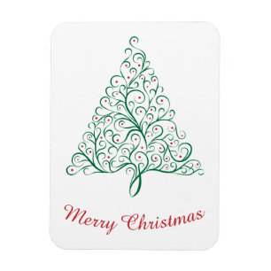 Elegant Red and Grönt Calligraphy Julgran Magnet
