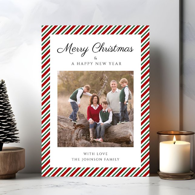 Elegant Red and Grönt Photo jul Julkort (Elegant Red And Green Photo Christmas Holiday Card)