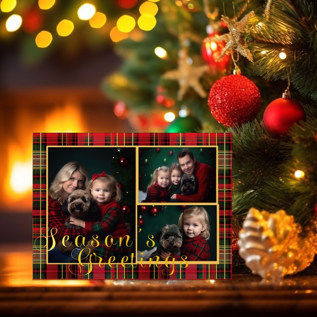Elegant Red and Grönt Play Photo jul Julkort (Christmas Tartan Plaid Red and Green Photo Card)