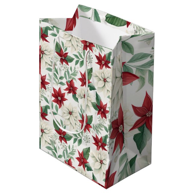 Elegant Red and Grönt Poinsettia Helgdag Gift Bag (Framsidan Vinklad)