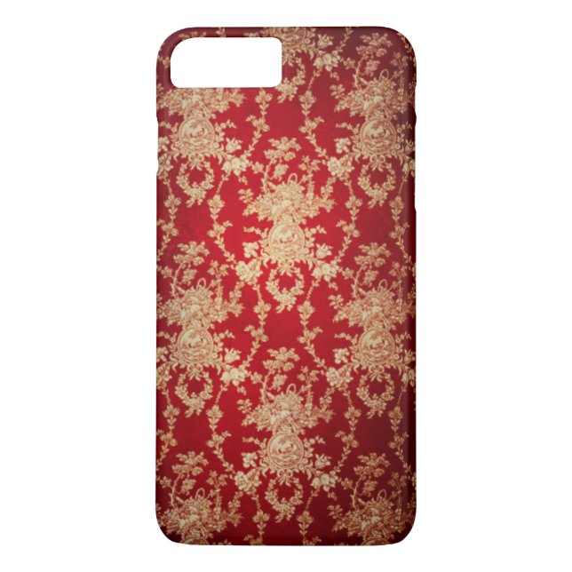 Elegant Red and Guld Blommigt Damask Case-Mate iPhone Skal (Baksida)