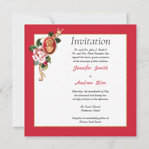 Elegant Red and Guld Cameo-inbjudan Inbjudningar
