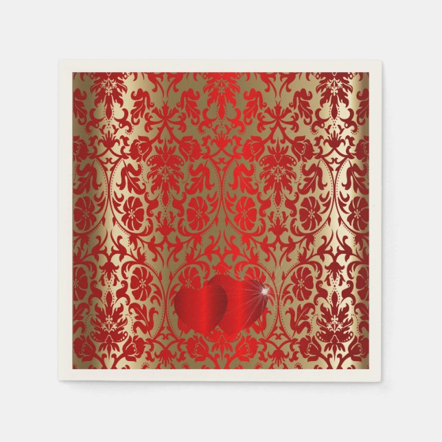 Elegant Red and Guld Damask Pattern Pappersservett (Framsidan)