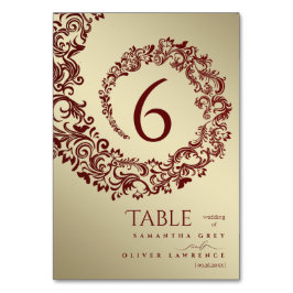 Elegant Red and Guld Damask Wedding Bordsnummer