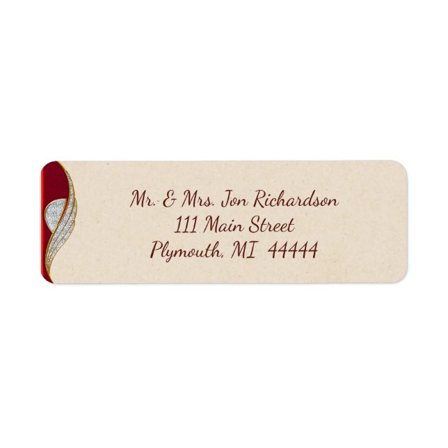 Elegant Red and Guld Gnistra Address Label Returadress Etikett (Framsidan)
