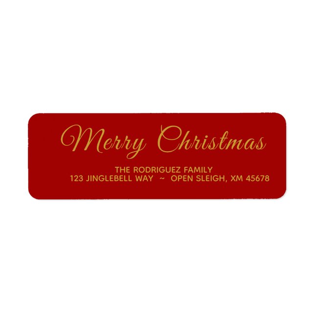 Elegant Red and Guld God jul Address Label Returadress Etikett (Framsidan)