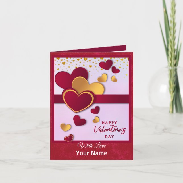Elegant Red and Guld Hearts Valentine Day Design Inbjudan (Framsida)