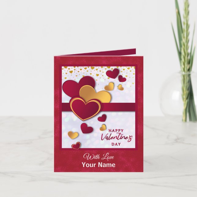 Elegant Red and Guld Hearts Valentine Day Design Inbjudan (Framsida)