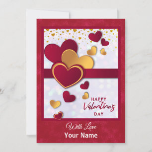Elegant Red and Guld Hearts Valentine Day Design Julkort