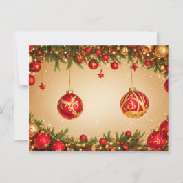 Elegant Red and Guld jul Ornament Ram Vykort