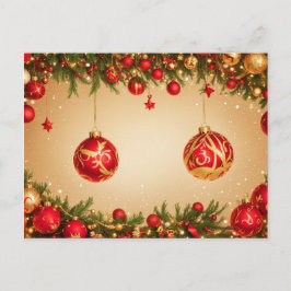 Elegant Red and Guld jul Ornament Ram Vykort