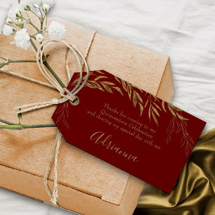 Elegant Red and Guld Löv Favor Presentetikett