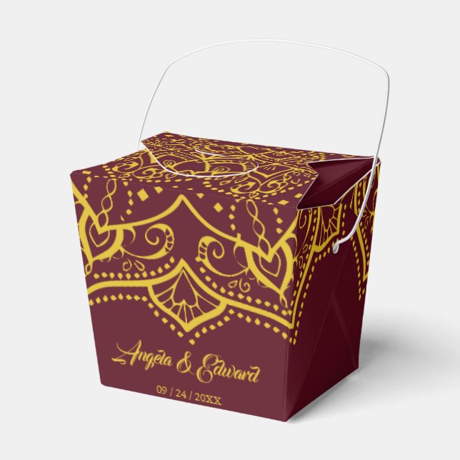 Elegant Red and Guld Mandala Wedding Favor Box Presentaskar (Framsidan Sidan)