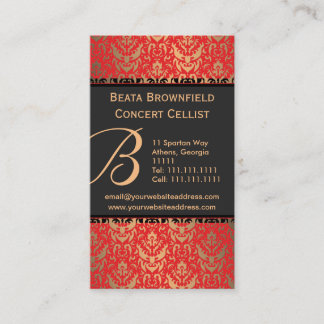 Elegant Red and Guld Shimmer Damask Musician's Visitkort