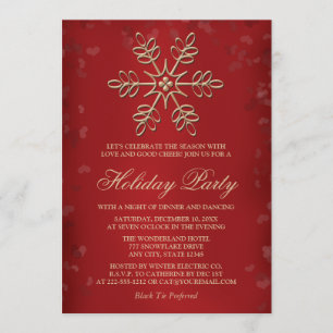 Elegant Red and Guld Snowflake Julfest Inbjudningar