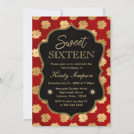 Elegant Red and Guld Winter Poinsettia Sweet 16 Inbjudningar
