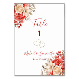 Elegant Red and Ivory Ro Bröllop Bordsnummer