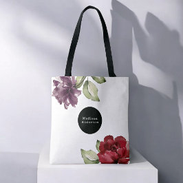 Elegant Red and Lila Watercolor Blommigt med Namn Tygkasse