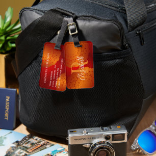 Elegant Red and Orange Mandala Monogrammed Bagagebricka