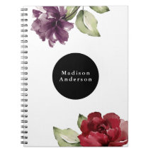 Elegant Red and Plum Watercolor Blommigt med Namn