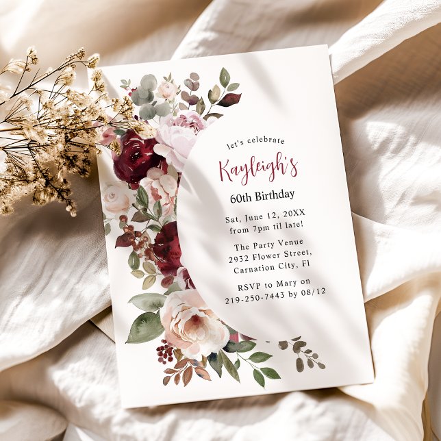 Elegant Red and Rosa Blommigt Birthday Julkort (Skapare uppladdad)