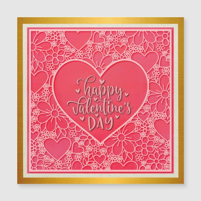 Elegant Red and Rosa Blommigt Hearts Valentine Day (Framsida)