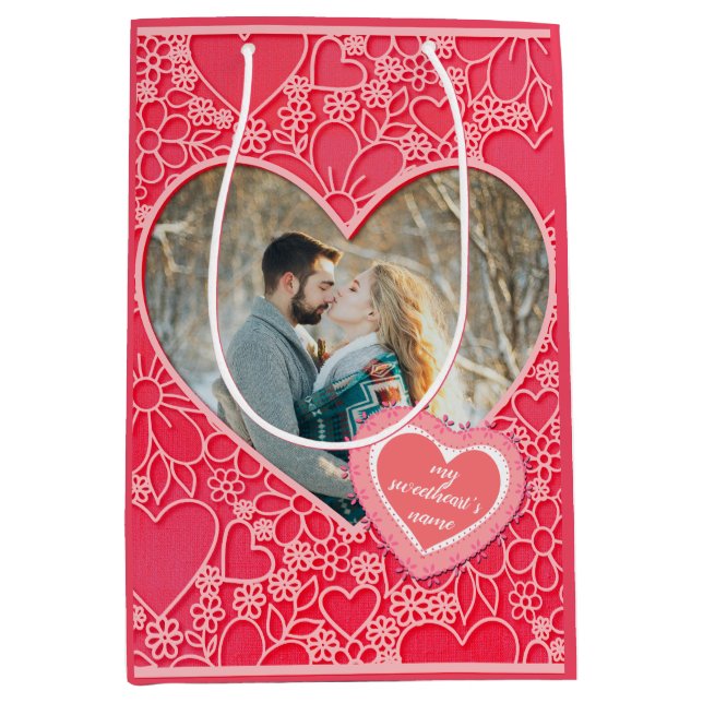 Elegant Red and Rosa Blommigt Hearts Valentine Day (Framsidan)