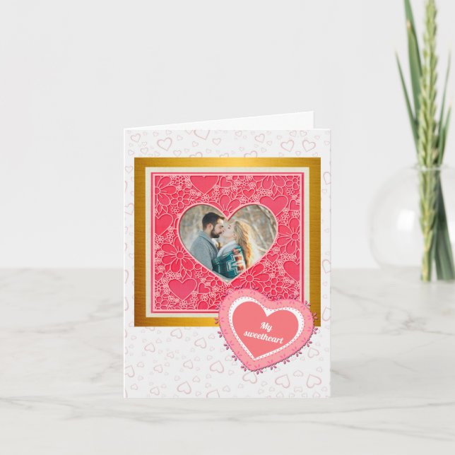 Elegant Red and Rosa Blommigt Hearts Valentine Day Inbjudan (Framsida)