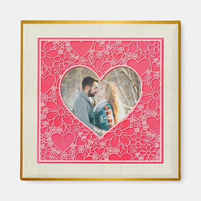Elegant Red and Rosa Blommigt Hearts Valentine Day Magnet (Framsidan)