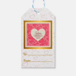 Elegant Red and Rosa Blommigt Hearts Valentine Day Presentetikett