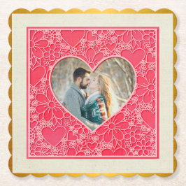 Elegant Red and Rosa Blommigt Hearts Valentine Day Underlägg Papper