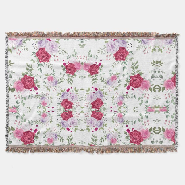 Elegant Red and rosa Flowers mönster Filt (Framsidan)