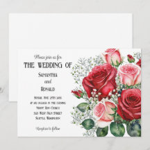 Elegant Red and Rosa ros bröllopsinbjudan