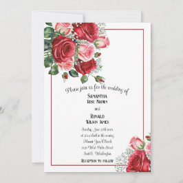 Elegant Red and Rosa ros bröllopsinbjudan Inbjudningar