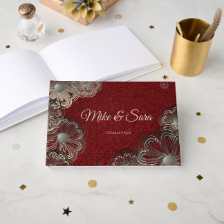 Elegant Red and silver Floral Guest Book Gästböcker