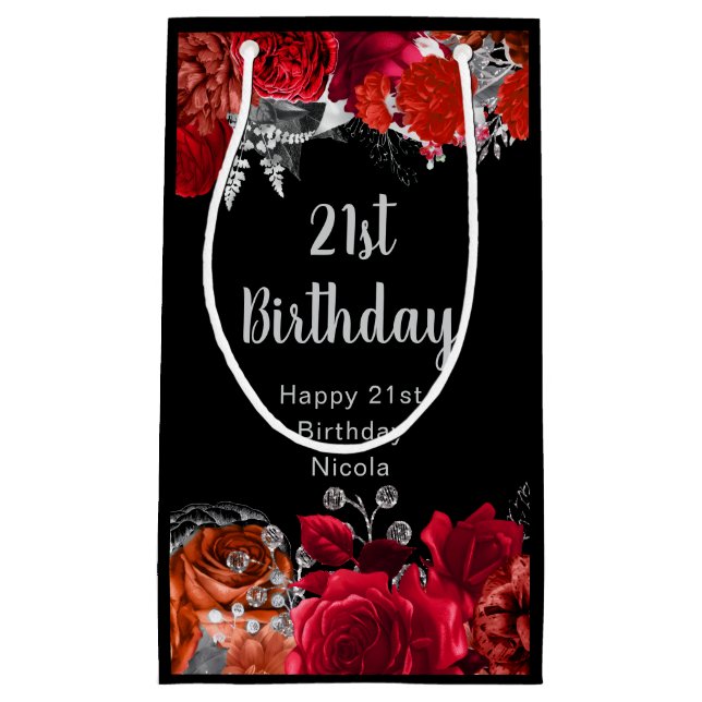 Elegant Red and Silver Flowers Birthday (Framsidan)